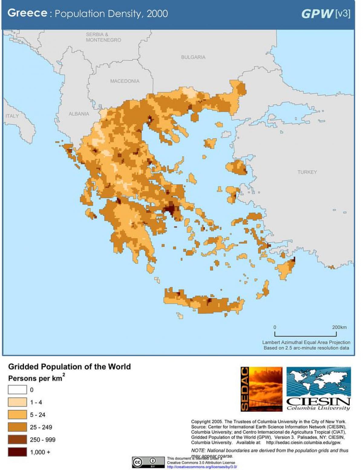 Carte de densité de la Grèce