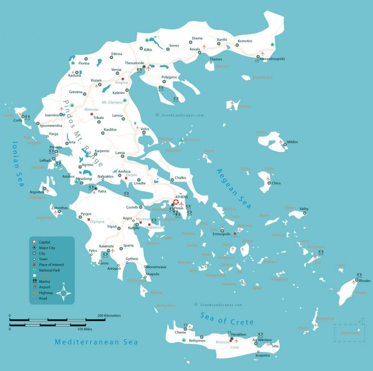 Carte de la Grèce avec les principales villes