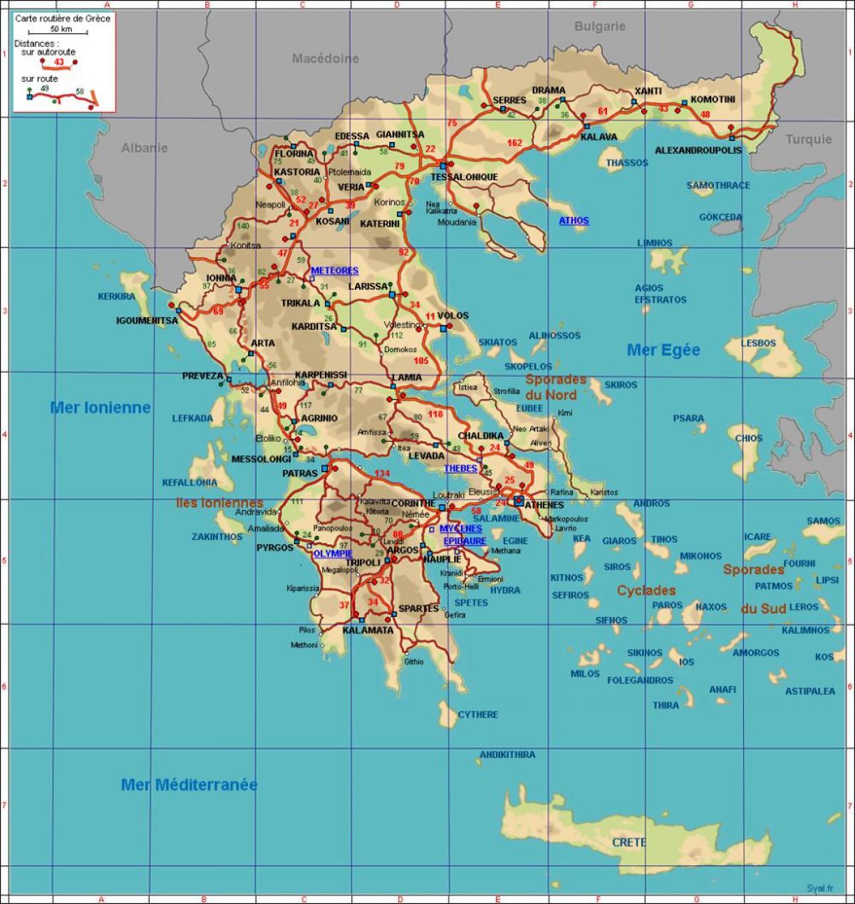 Carte des autoroutes de Grèce