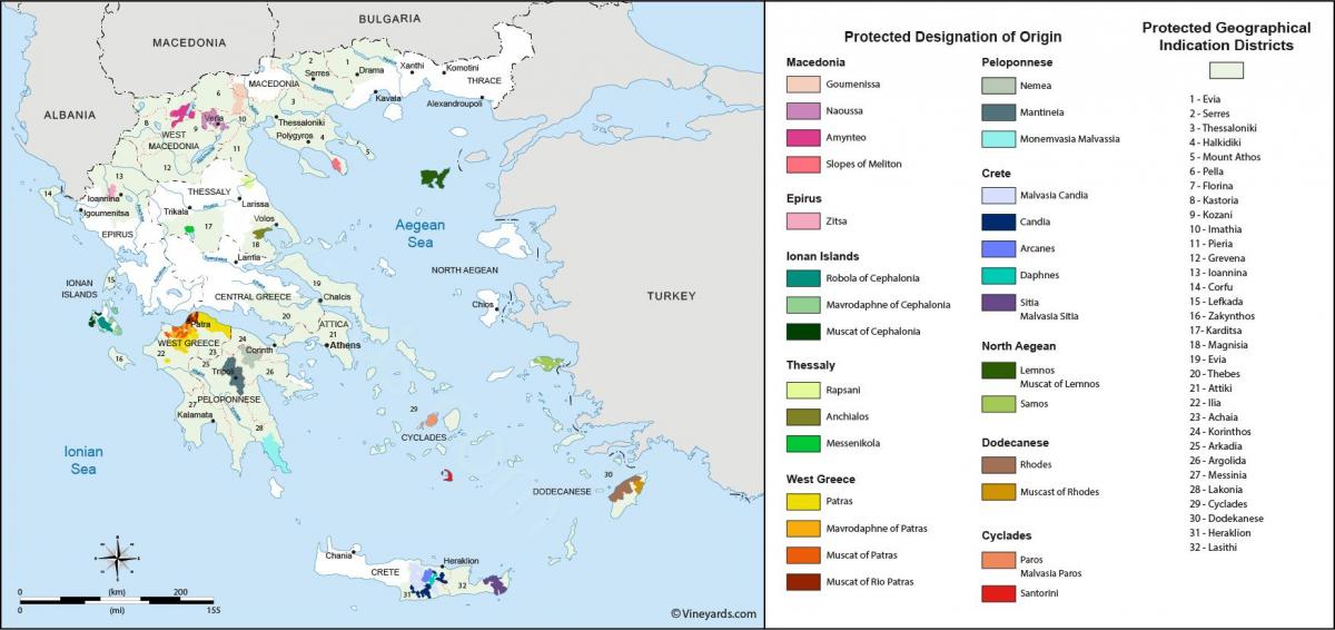 Carte des vignobles de Grèce