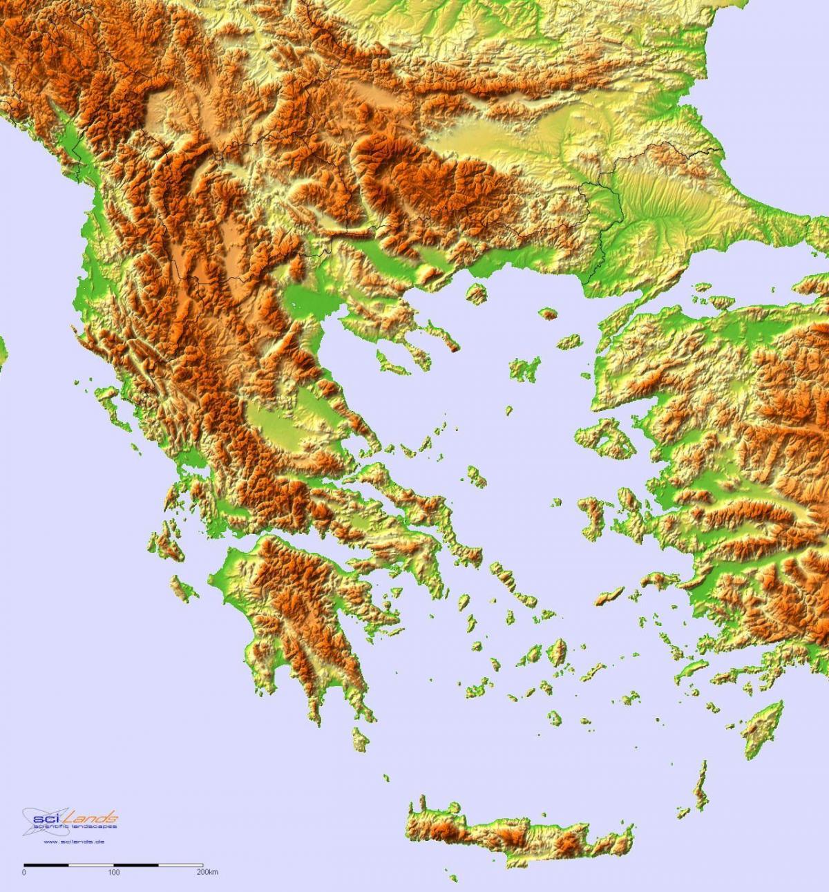 Grèce carte d'altitude